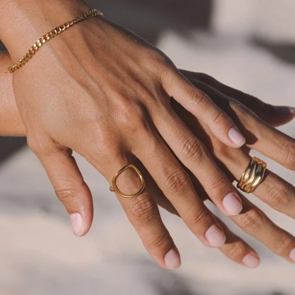 Gold Ring Open Circle Ring Unique Ring WATERPROOF Ring Gift for her Size 6,7,8 - Picture 5 of 8